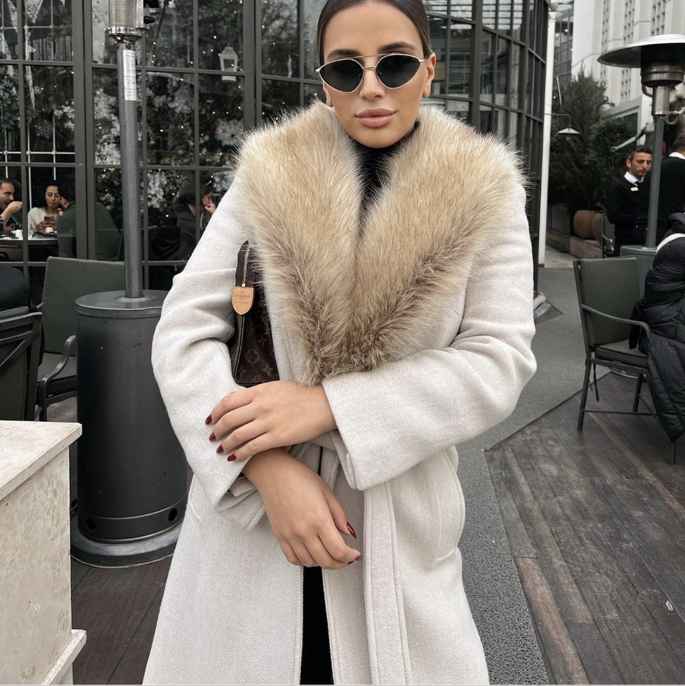 ZARA LONG FAUX FUR PREMIUM WOOL BLEND COAT ICE